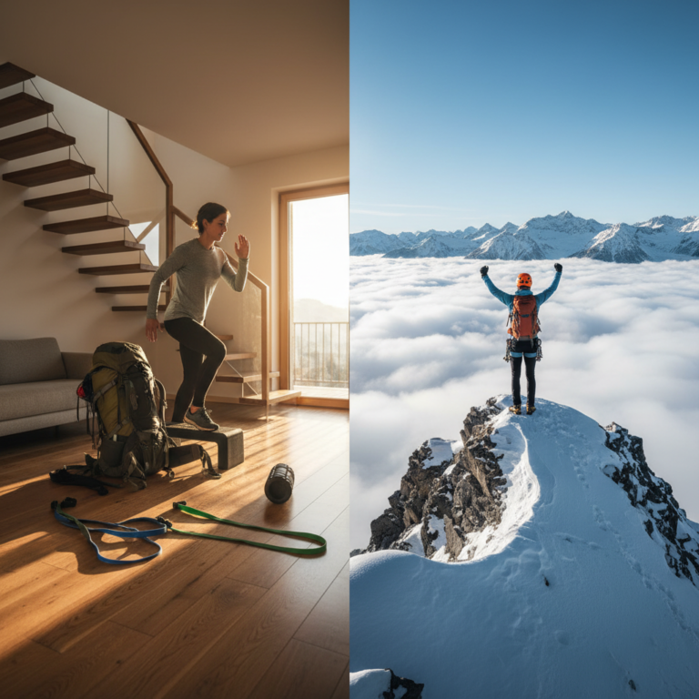 Home training with weighted vest leading to mountain summit success